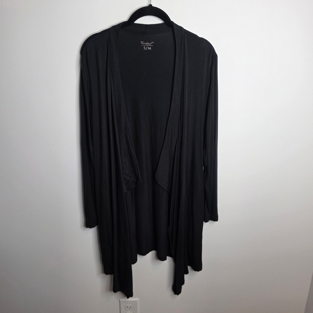 Faceplant Dreams Cardigan Women S/M Black Bamboo Spandex Open Front Lounge Wrap